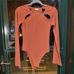 Pol Rust Long Sleeve Cutout Bodysuit